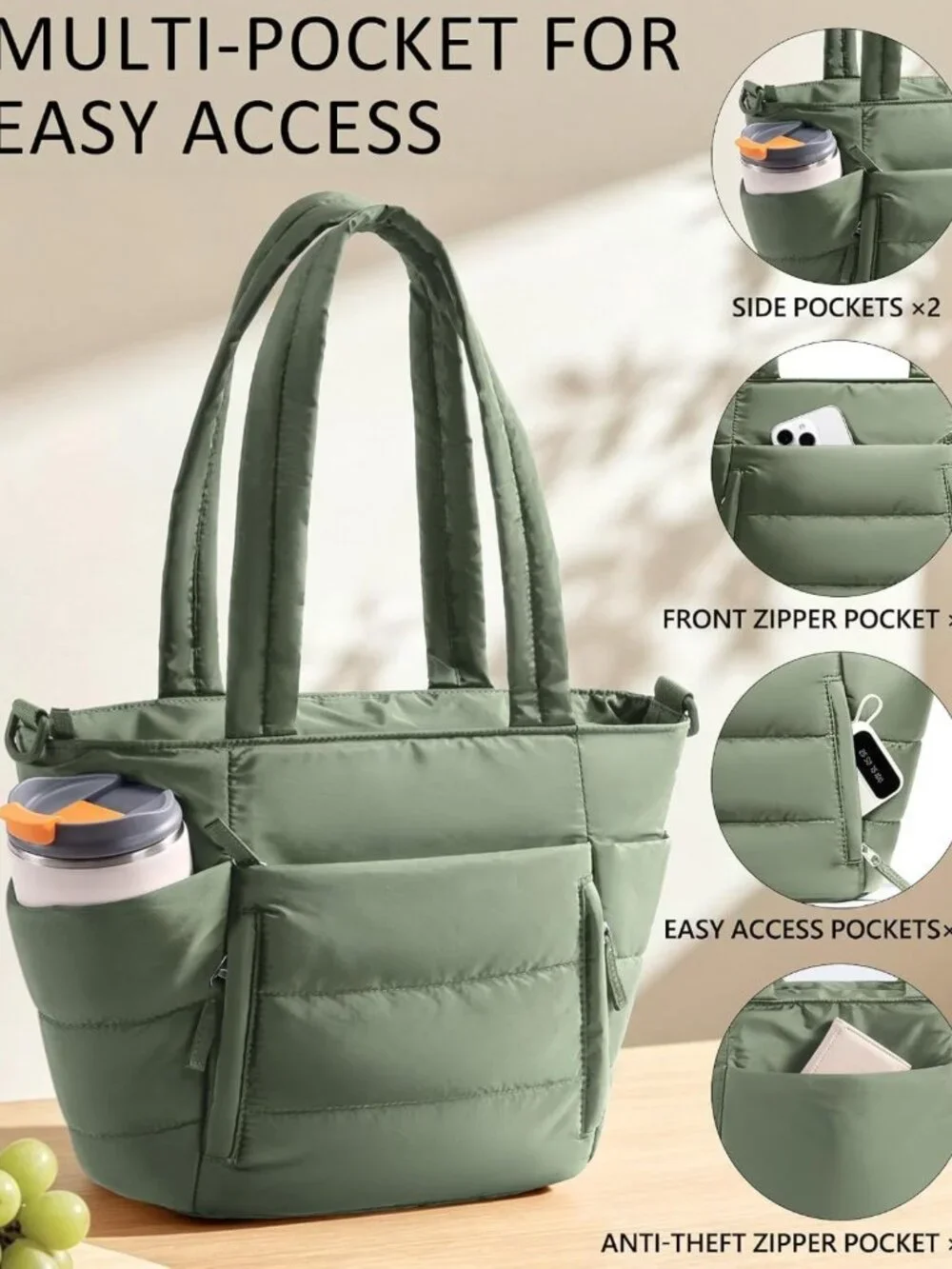 Stylish Insulated Lunch Tote Bag for Women - Puffy Cooler Lunch Box